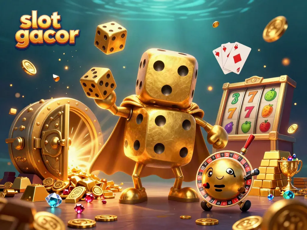 Experience the excitement of slot gacor with golden dice, jewels, and vibrant casino elements.