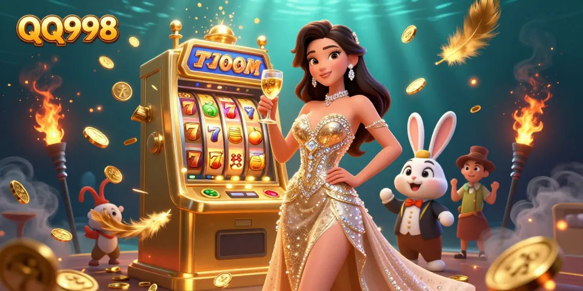 Experience the excitement of QQ998 with a stunning jackpot celebration featuring vivid characters and elements.