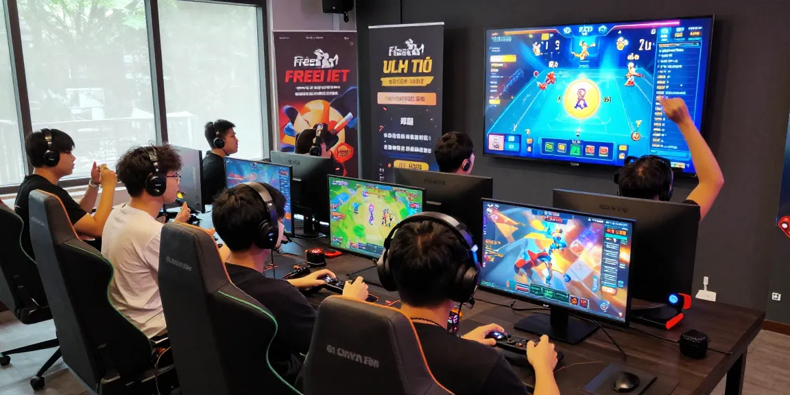 Engaging scene of players enjoying gamebaidoithuong online gaming with vibrant atmosphere and modern setups.