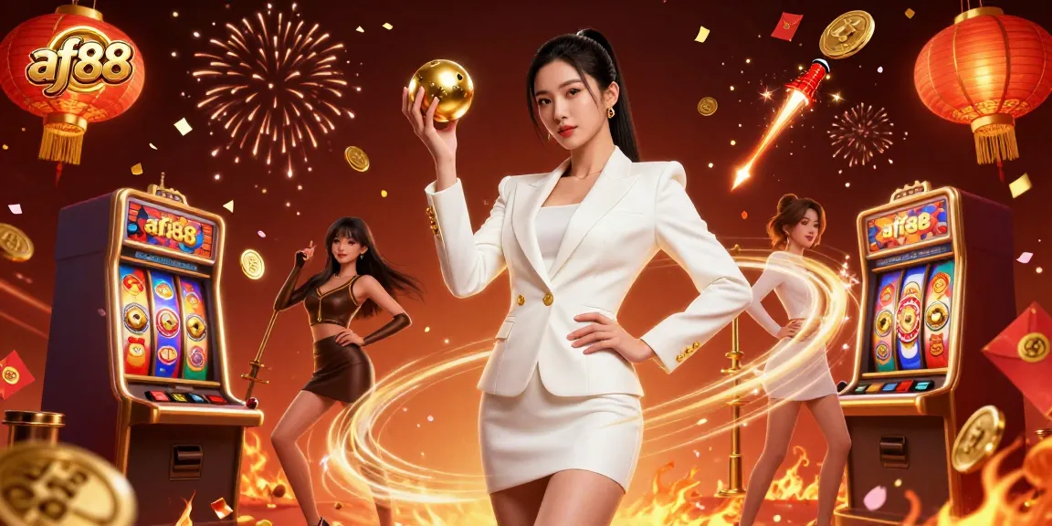 Spin reels and win with af88 at this vibrant casino illustration featuring a confident player.