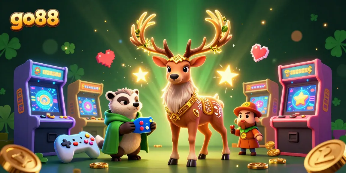 Engage with go88's vibrant gaming world featuring Celtic sprites, arcade machines, and mystical ambiance.