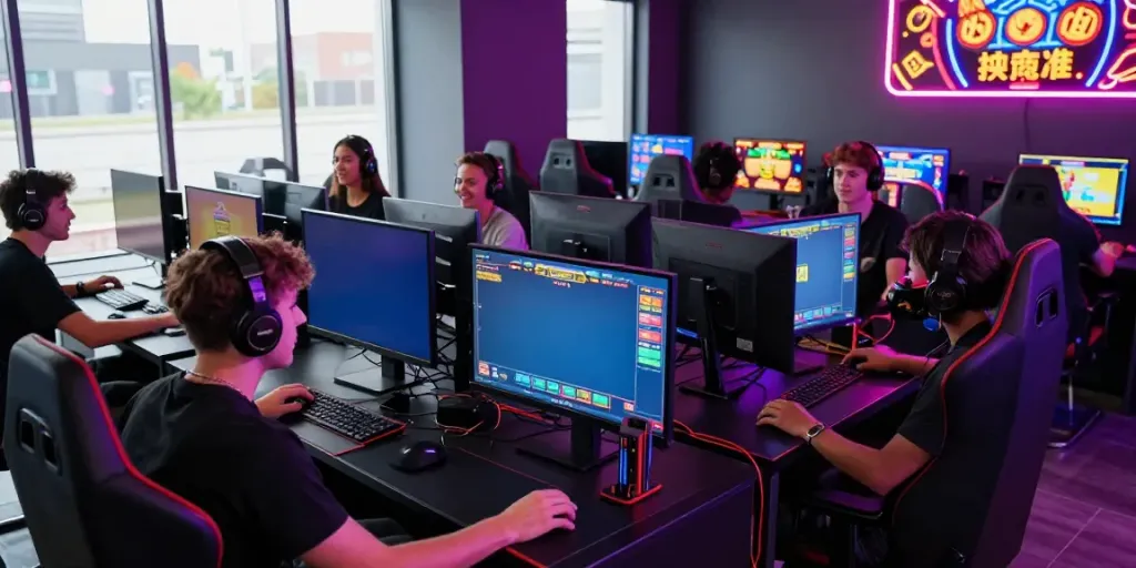Bro138 vibrant gaming hub showcasing players engaged in exciting slot games.