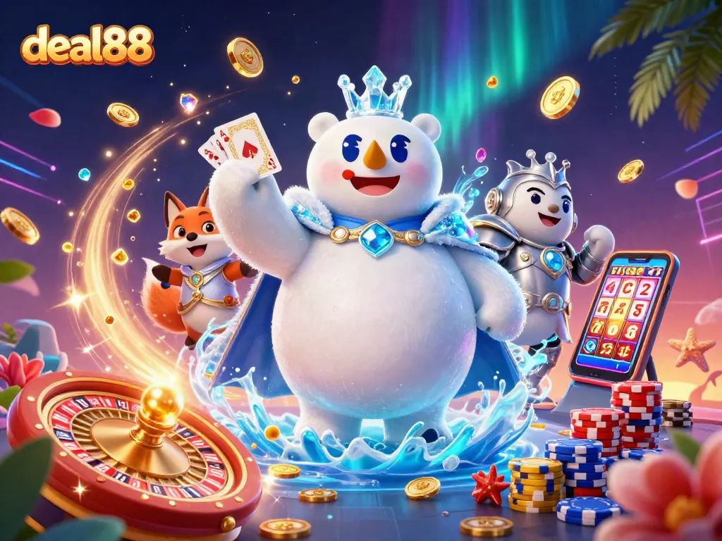 Enjoy thrilling gameplay with deal88’s vibrant casino scene featuring iconic characters and dazzling elements.