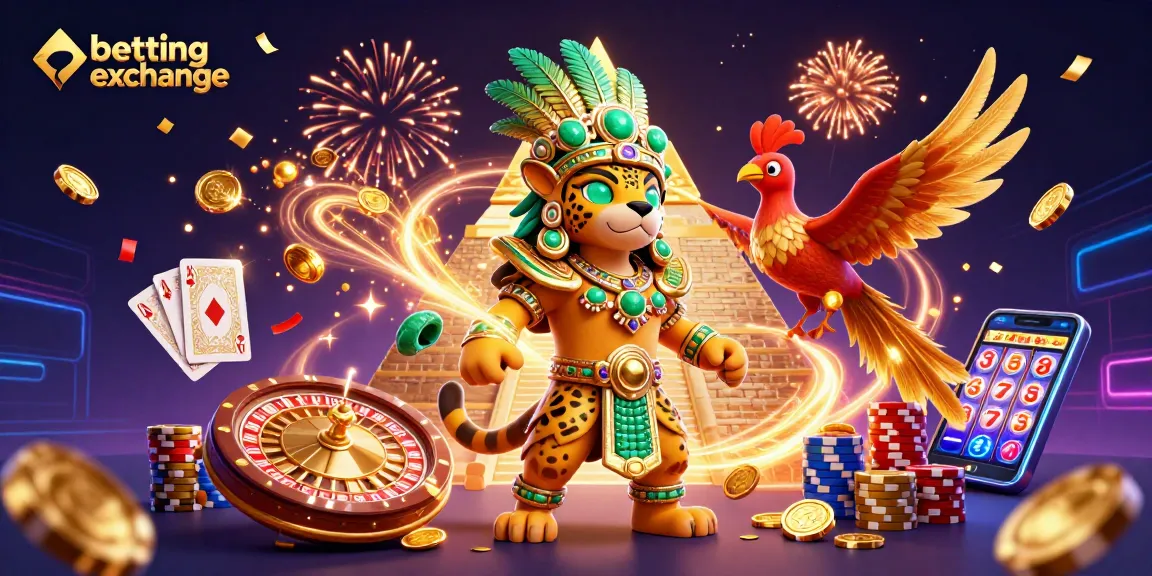 Engage in the betting exchange with a vibrant 3D casino scene of a Mayan priest and quetzal bird.