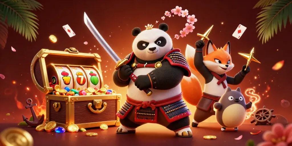 Experience thrilling judi slot online action with vibrant characters and slot game elements in this dynamic scene.