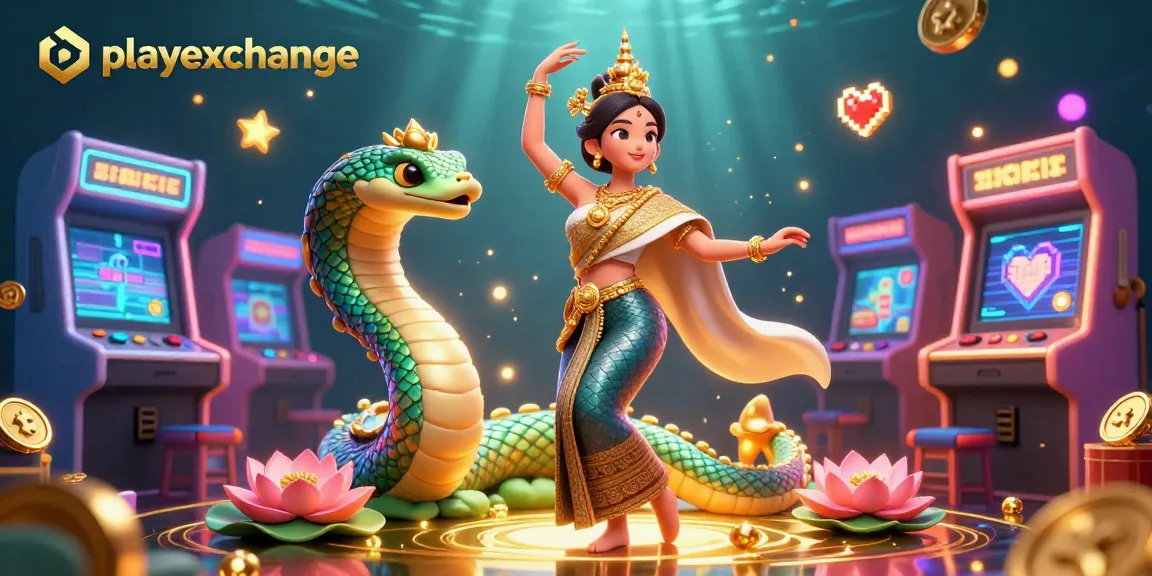 Engage with playexchange's vibrant fantasy cricket scene featuring traditional Thai elements and neon arcade games.