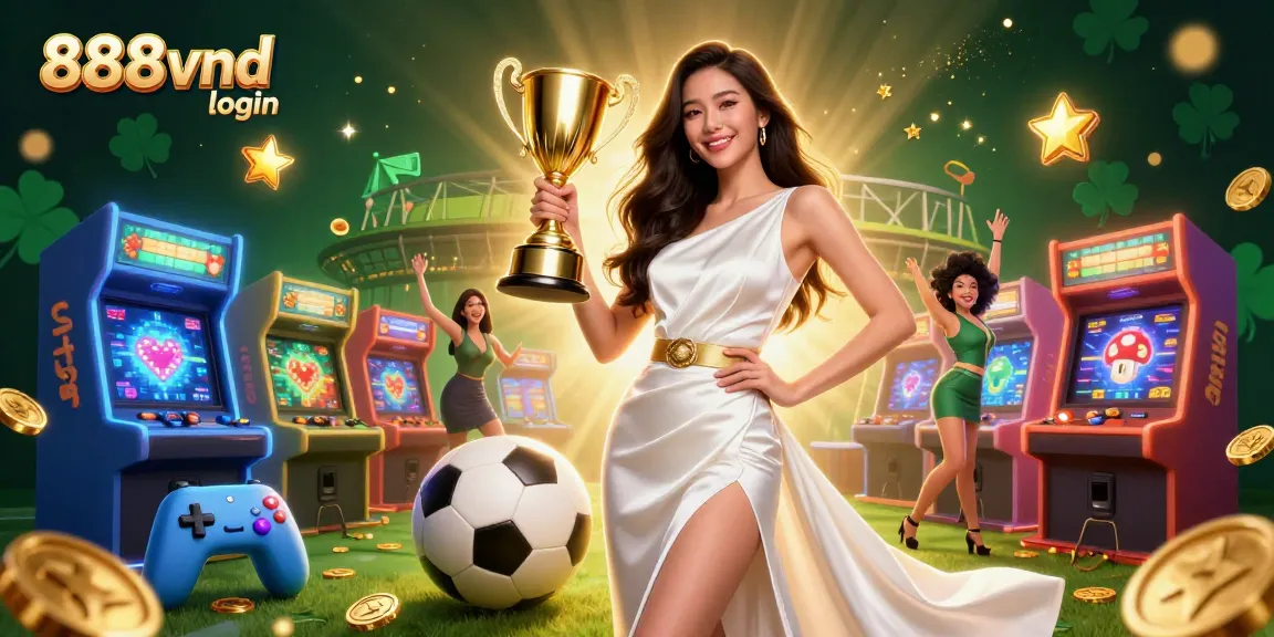 Experience the excitement of 888vnd login with a stunning trophy-winning Asian player in a vibrant casino scene.