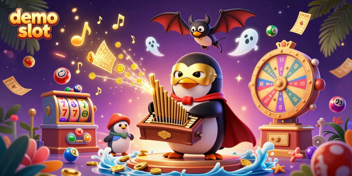 Experience exciting demo slot games with vibrant casino elements and characters in a dynamic 3D illustration.