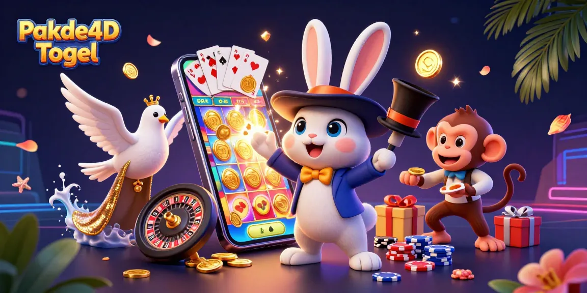 Experience the thrill of Pakde4D Togel with a magician rabbit and magical game elements in a vibrant scene.