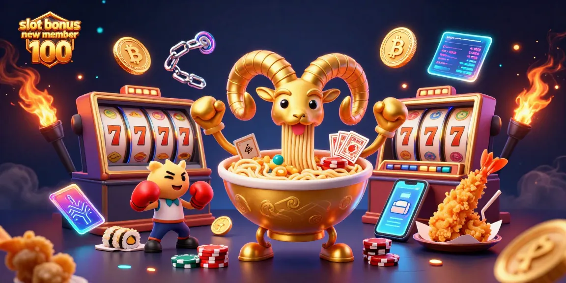 Spin to win with slot bonus new member 100 featuring vibrant 3D characters and dynamic gambling elements.