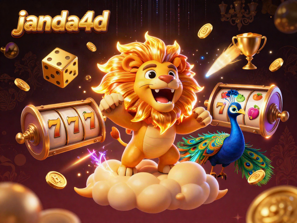 Gambarkan suasana kasino yang mendebarkan dengan janda4d tematik slot jackpot di latar belakang yang berkilau.