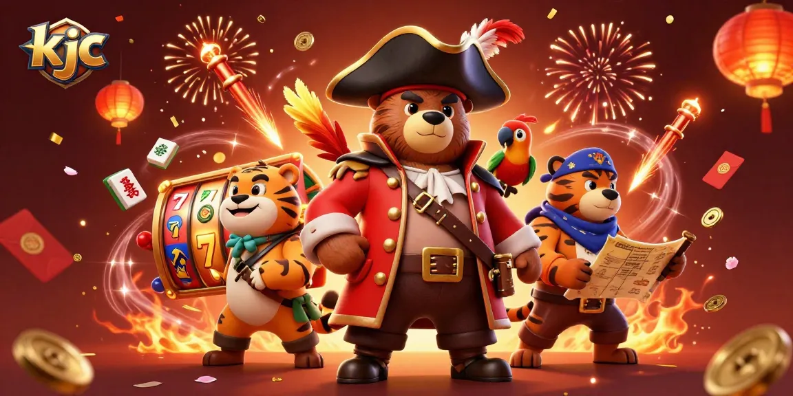 Engage in thrilling gambling fun with KJC's 3D casino scene featuring vibrant slot reels!