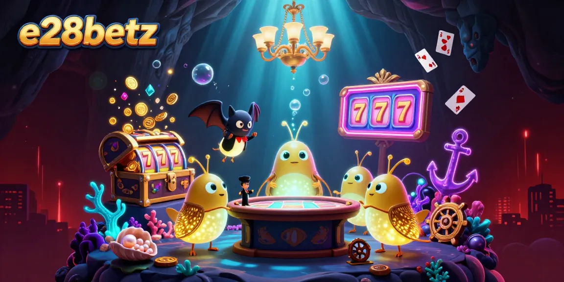 Experience the vibrant gaming world of e28betz with 3D glowworms illuminating a bustling casino.