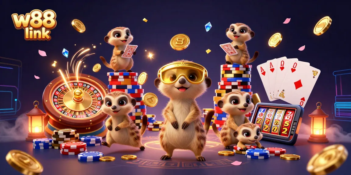 Experience dynamic gambling with W88 link through animated meerkats running a casino operation.