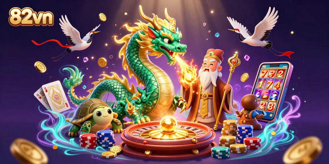 Play winning games at 82vn with vibrant casino elements and characters in a dynamic scene.
