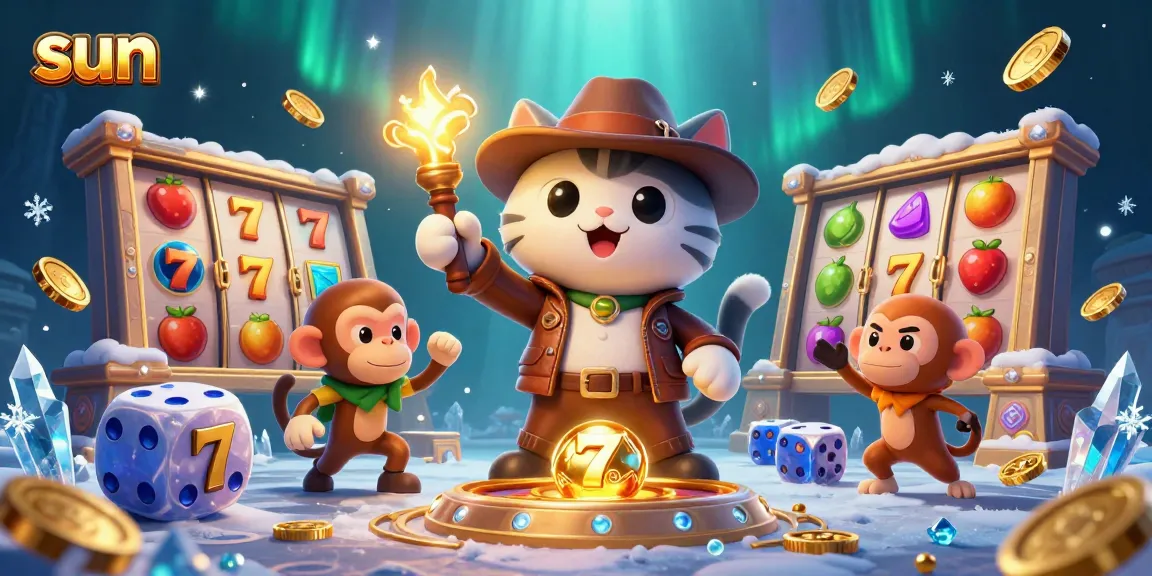 Explore golden gambling artifacts in this vibrant sun-themed casino scene.