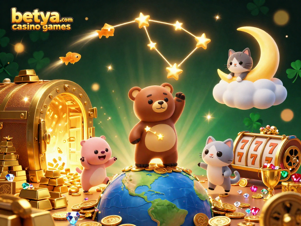 Experience the vibrant world of betya.com casino games with dynamic characters collecting fortunes.