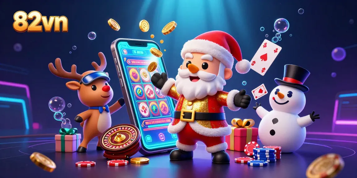 Engage in thrilling gaming with 82vn; featuring Santa with slots and festive characters.