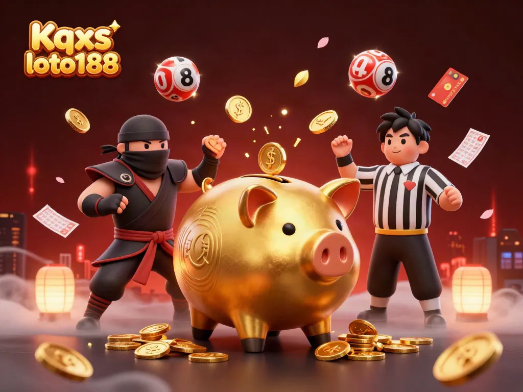 Engage with Kqxs loto188 results through a vibrant lottery-themed illustration showcasing dynamic characters and elements.