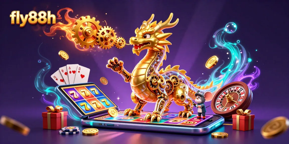 Experience thrill with fly88h as a golden dragon brings slots to life in a magical casino