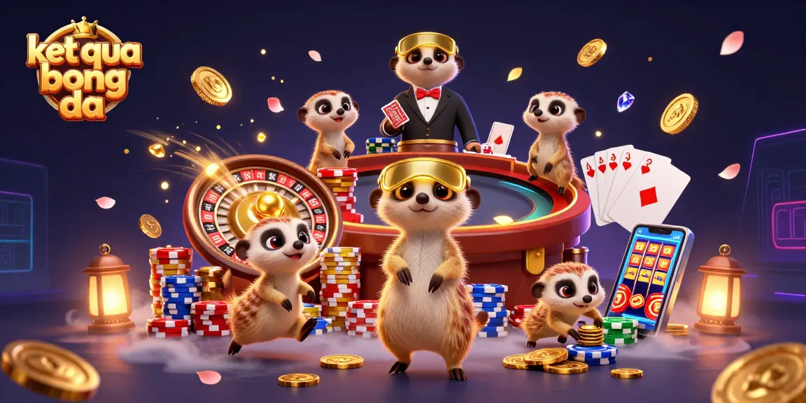 Experience ket qua bong da with lively meerkats in a vibrant casino illustration featuring gaming elements.