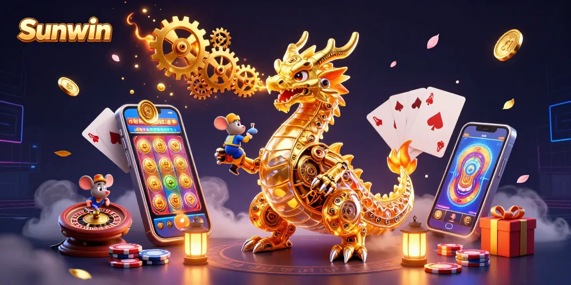 Experience exciting gaming action with Sunwin's vibrant 3D dragon theme and slot elements.