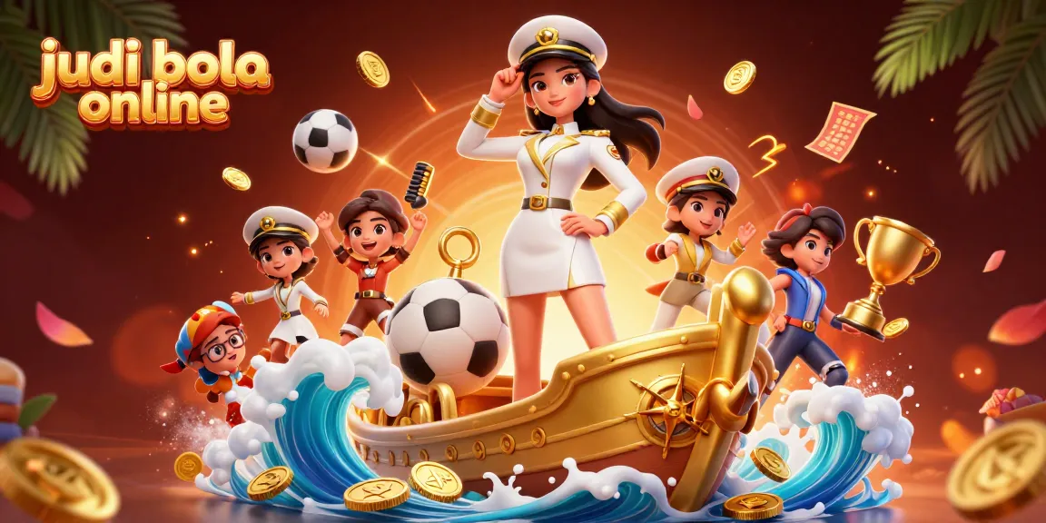 Engage in judi bola online with action-packed betting slips and trophies in a vibrant casino scene.