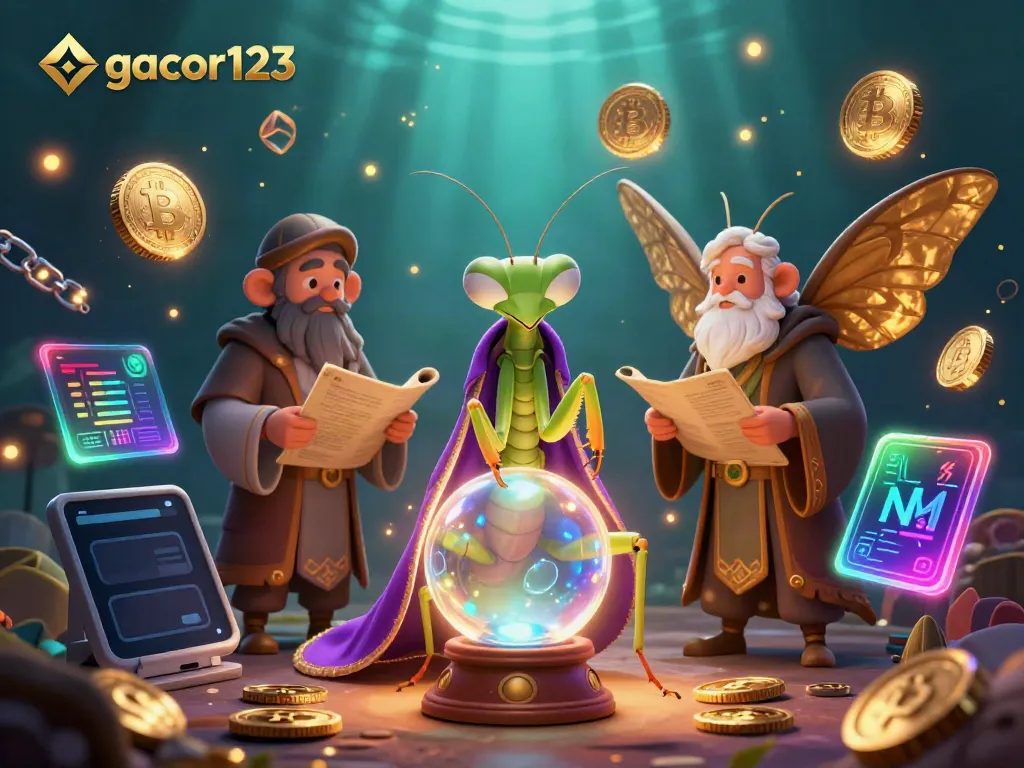 Experience gacor123 through a mystical scene with unique characters and vibrant gaming elements.