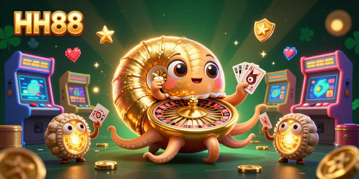 Play thrilling casino games at HH88 with a vibrant 3D illustration depicting dynamic gaming elements.