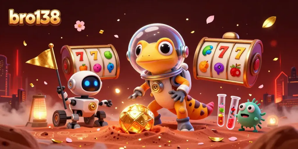 Engage with bro138 for thrilling slot action amidst Martian adventures and featured casino elements.