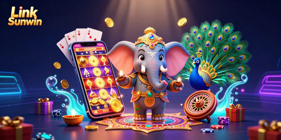 Experience winning thrills with Link Sunwin's vibrant 3D casino scene featuring slot games and dynamic characters.