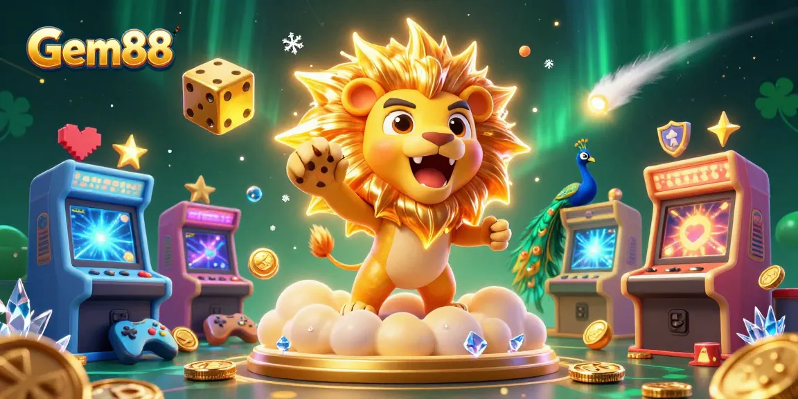 Experience the thrill of Gem88 with festive 3D casino characters and vibrant gaming elements.