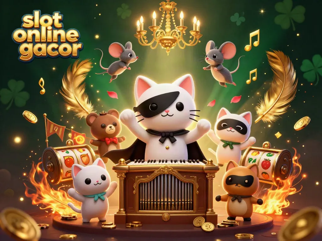 Experience exciting gameplay with slot online gacor as dynamic characters gather at a majestic casino organ.
