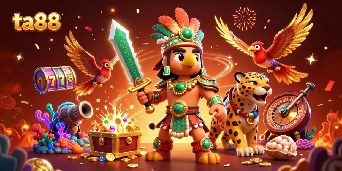 Experience thrilling gameplay at ta88 with Aztec warriors and casino elements in a vibrant scene.