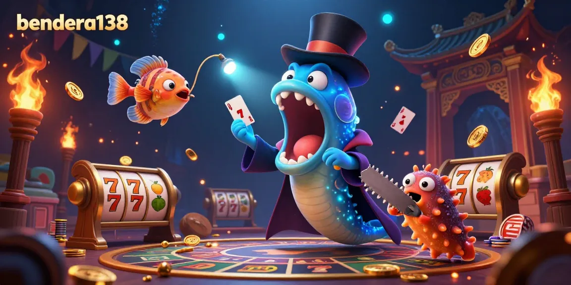 Experience the magic of bendera138 with a vibrant ocean-themed casino illustration showcasing unique characters.