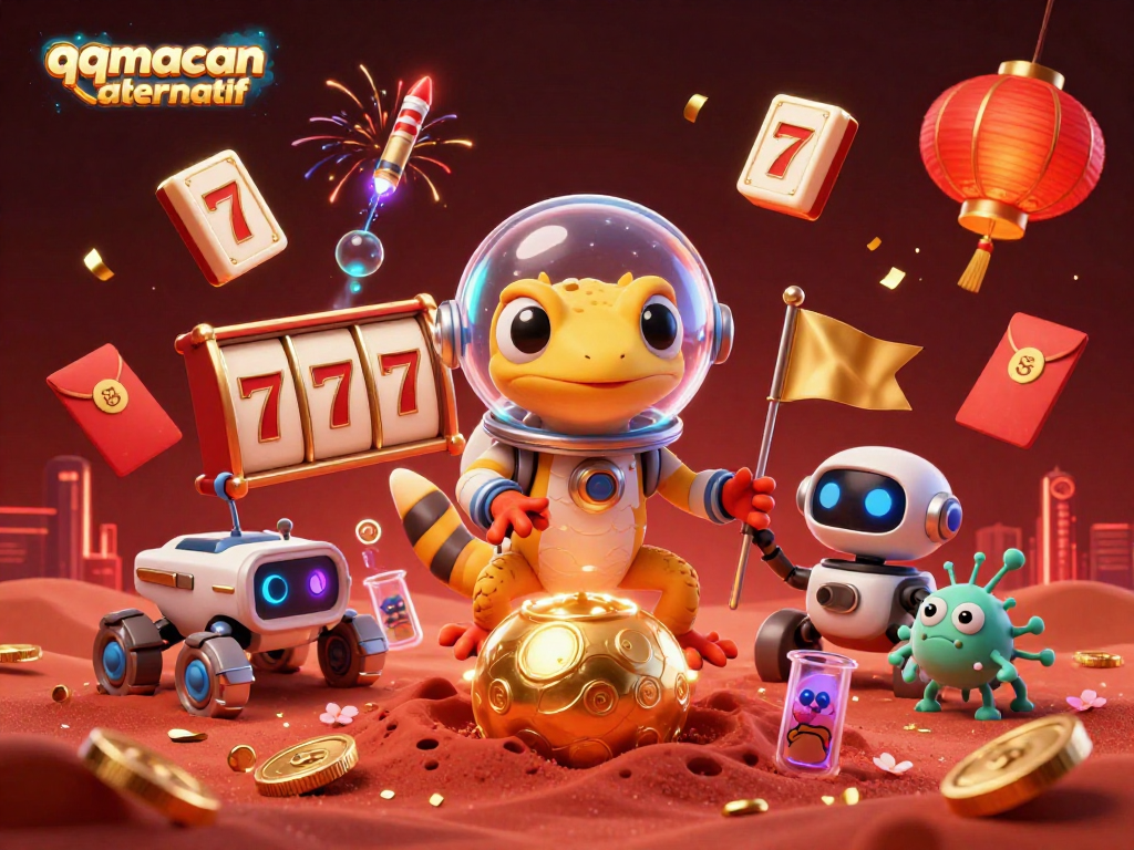 Experience the exciting qqmacan alternatif with a vibrant alien casino scene featuring Martian characters and dynamic gambling elements.