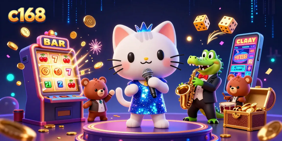 C168 players are enjoying an exciting casino game scene with a jazz cat singer, crocodile saxophonist, and bear drummer.